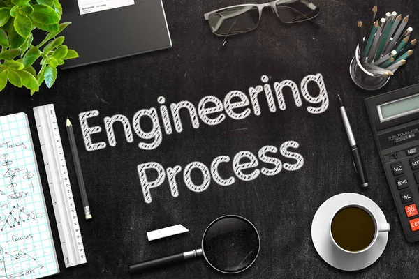 Svart griffeltavla med Engineering Process. 3D-rendering. — Stockfoto