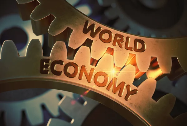 World Economy on Golden Metallic Gears. Illustration 3D . — Photo