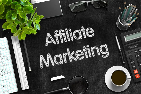 Affiliate Marketing na czarnej tablicy. renderowania 3D. — Zdjęcie stockowe