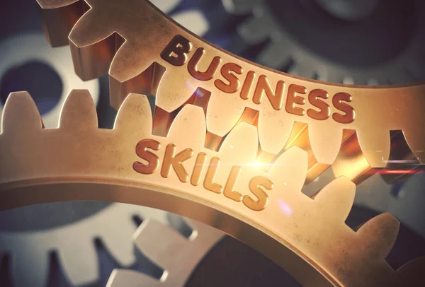 Business Skills on the Golden Gears (em inglês). Ilustração 3D . — Fotografia de Stock