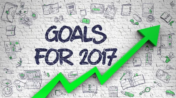Obiettivi per il 2017 disegnati sul muro di mattoni bianchi . — Foto Stock