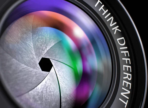 Φακός κάμερας closeup με σκέφτονται διαφορετικά. 3D απεικόνιση. — Φωτογραφία Αρχείου