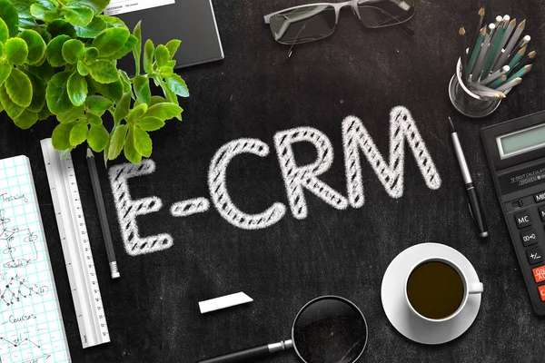 Pizarra negra con concepto E-CRM. Renderizado 3D . — Foto de Stock