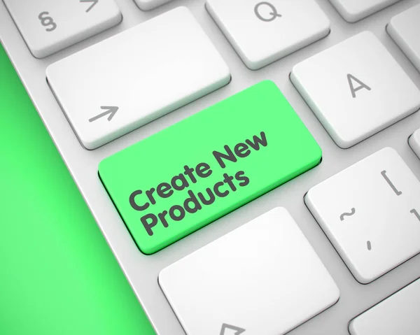 Erstellen Sie neue Produkte - Text auf der grünen Tastatur. 3d. — Stockfoto