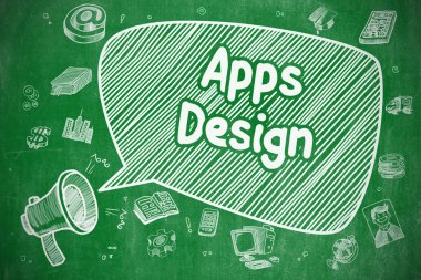Apps tasarım - Doodle illüstrasyon yeşil kara tahta üzerinde.