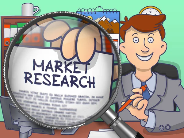 Investigación de mercado a través de lupa. Concepto de Doodle . — Foto de Stock