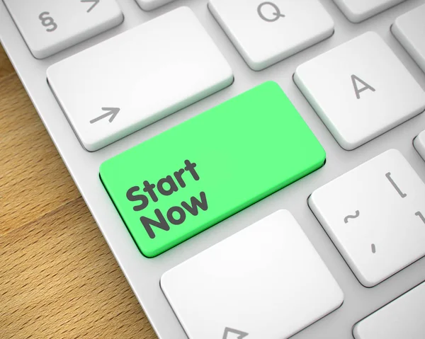 Start Now - Напис на зеленій кнопці клавіатури. тривимірний . — стокове фото