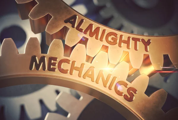 Almighty Mechanics Concept. Golden Gears. 3D Illustration. — Stock Photo, Image