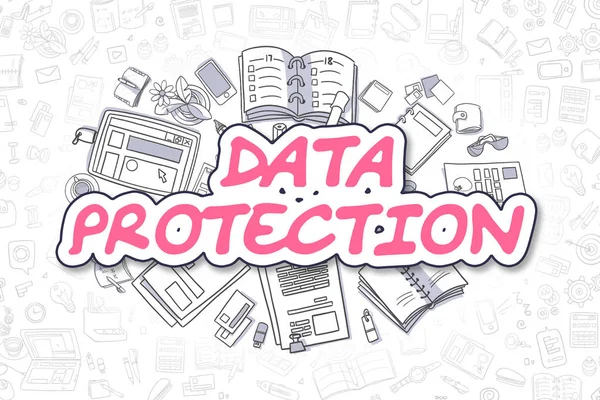 Protection des données - Doodle Magenta Text. Concept d'entreprise . — Photo