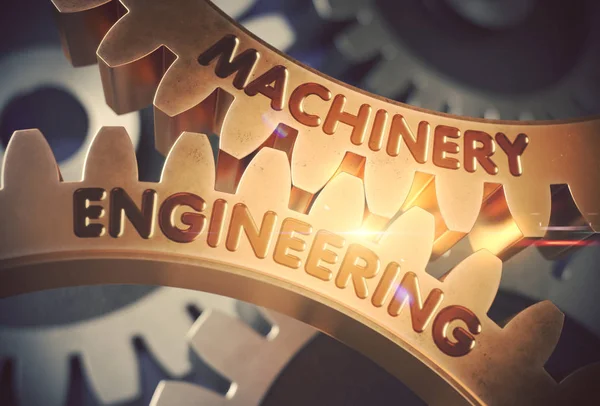 De Engineering van de machines op gouden tandwielen. 3D illustratie. — Stockfoto