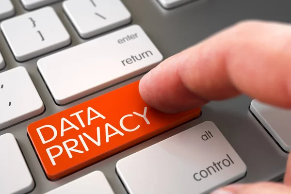 Hand vinger druk op Data Privacy toetsenbord. 3D. — Stockfoto