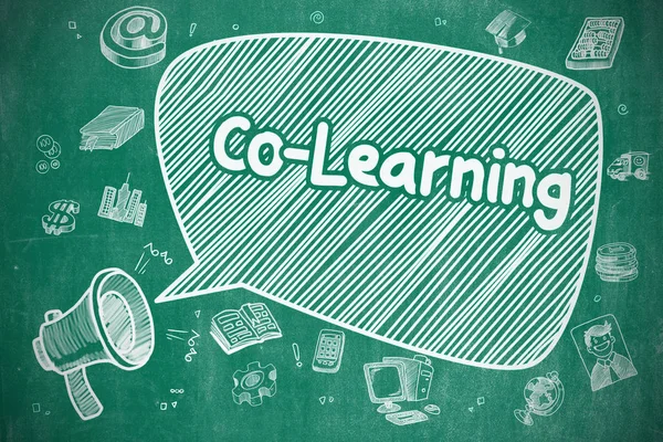 Co-Learning - Doodle Illustration on Blue Chalkboard. — Stock Photo, Image