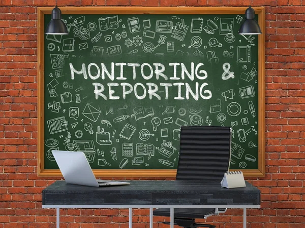 Monitoring and Reporting on Chalkboard in the Office. 3D. — Stock Photo, Image