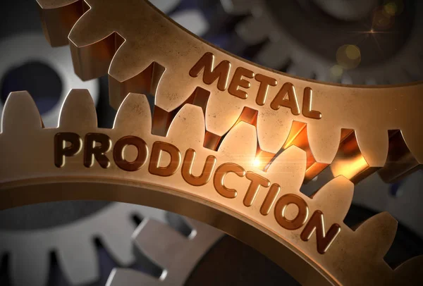 Concepto de producción de metal. Golden Cog Gears. Ilustración 3D . —  Fotos de Stock