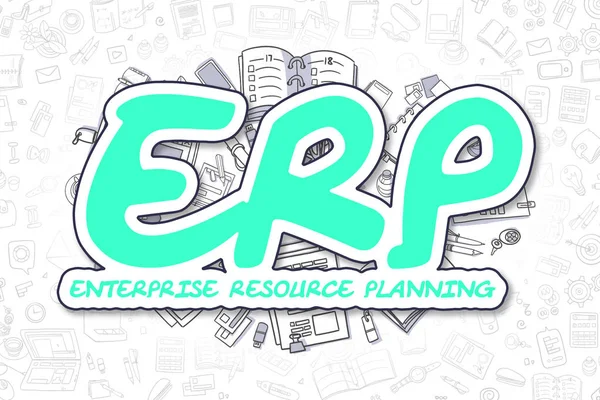 ERP - Cartoon Green Word. Business Concept.