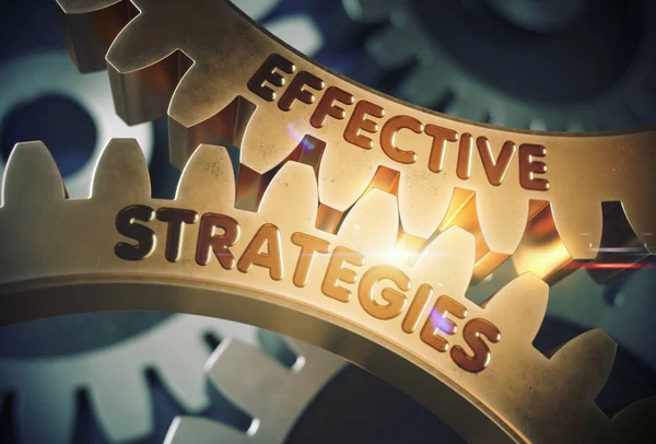 Effective Strategies Concept. Golden Gears. 3D Illustration. — Stock Photo, Image