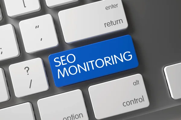 Clavier avec clé bleue - SEO Monitoring. 3D . — Photo