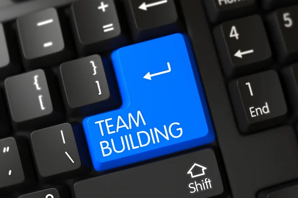 Team Building Primo piano del pulsante della tastiera blu. 3D . — Foto Stock