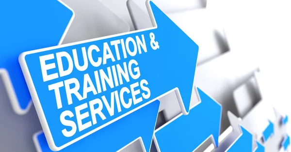 Εκπαίδευση και κατάρτιση υπηρεσίες - κείμενο σε μπλε βέλος. 3D. — Φωτογραφία Αρχείου