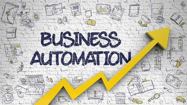 Business Automation rajzolt téglafal. — Stock Fotó