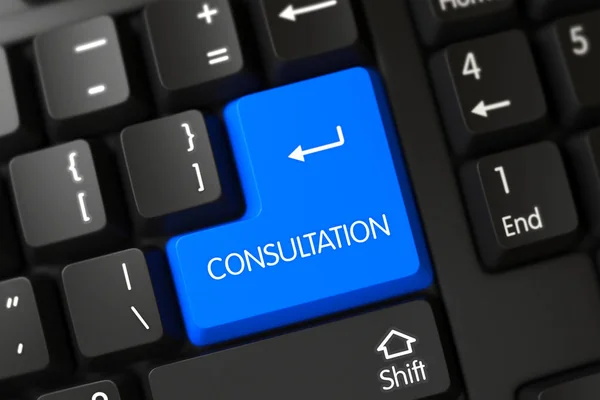 Modrá konzultace klávesnice na klávesnici. 3D. — Stock fotografie