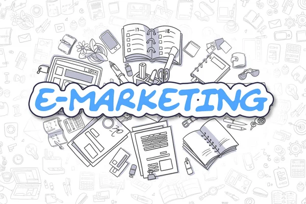 E-Marketing - Cartoon Blue Word (en inglés). Concepto de negocio . —  Fotos de Stock