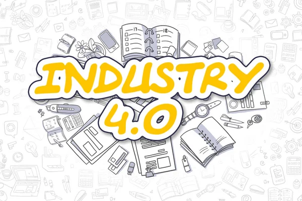 Industry 4.0 - Cartoon Yellow Word. Business Concept.