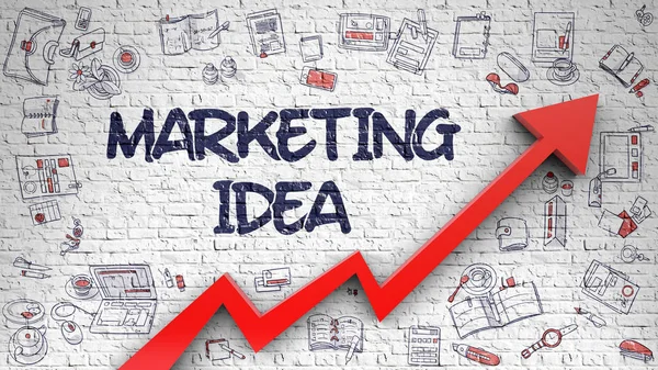 Idea marketingu rysowane na ceglany mur. — Zdjęcie stockowe