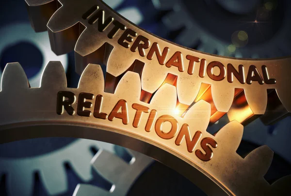 International Relations on Golden Gears. 3D Illustration. — Stock Photo, Image