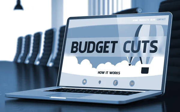 Budget Cuts - on Laptop Screen. Closeup. 3D. — Stock Photo, Image