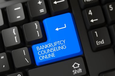 Klavye ile mavi düğme - Online danışmanlık iflas. 3D.