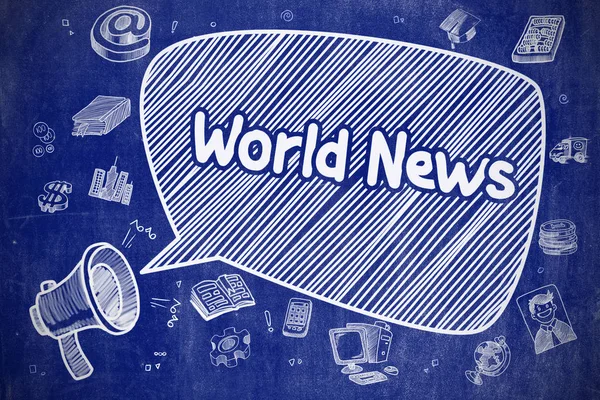 World News - Cartoon Illustration on Blue Chalkboard. — Stock Photo, Image