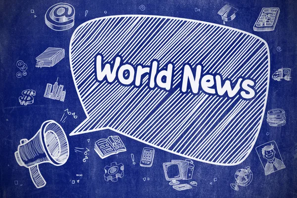 World News - Cartoon Illustration on Blue Chalkboard.