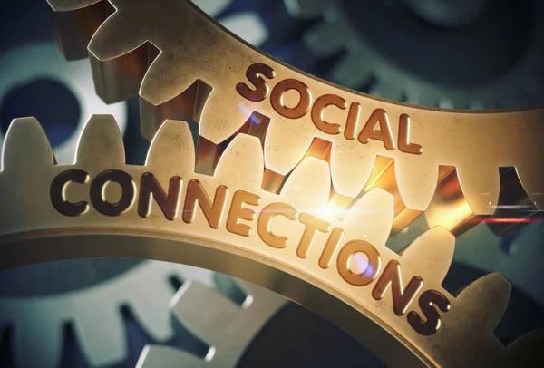 Κοινωνικές συνδέσεις σε Χρυσή Cog του Gears. 3D απεικόνιση. — Φωτογραφία Αρχείου
