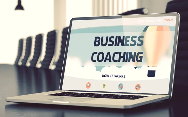 Concepto de coaching empresarial en la pantalla del ordenador portátil. 3D . — Foto de Stock