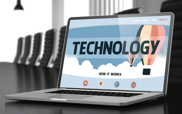 Technologia na laptopie w sali konferencyjnej. 3D. — Zdjęcie stockowe