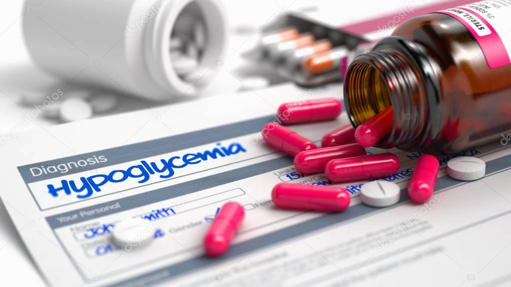 Hypoglycemia - Phrase in Medical History. 3D Render.