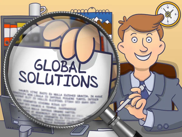 Soluzioni globali tramite lente di ingrandimento. Concetto Doodle . — Foto Stock