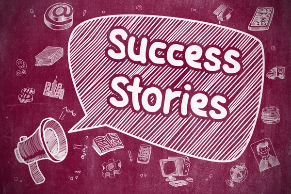Příběhy úspěchu - ručně kreslené ilustrace na červené tabuli. — Stock fotografie