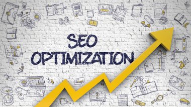 Beyaz tuğla duvara çizilen Seo optimizasyon.