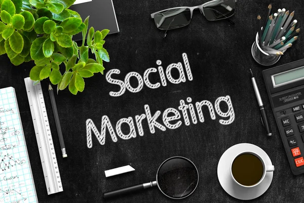 Social Marketing auf schwarzer Tafel. 3D-Darstellung. — Stockfoto