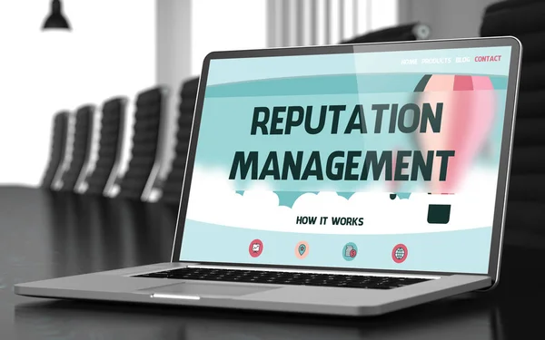 Reputation Management - na obrazovce přenosného počítače. Closeup. 3D. — Stock fotografie