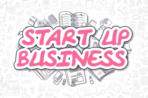 Start Up Business - Cartoon Magenta Text (en inglés). Concepto de negocio . —  Fotos de Stock