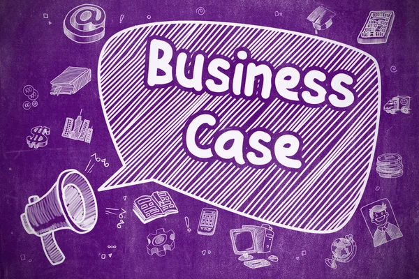Caso de negocios - Ilustración de Doodle en pizarra púrpura . —  Fotos de Stock