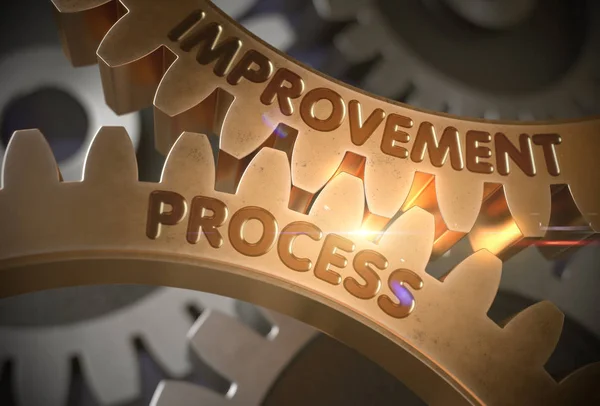 Improvement Process Concept. Golden Gears. 3D Illustration. — Stock Photo, Image