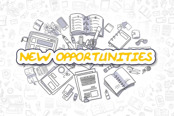 Novas oportunidades - Cartoon Yellow Word. Conceito de negócio . — Fotografia de Stock