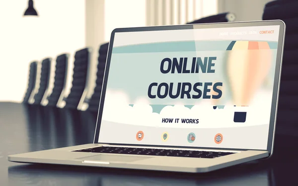 Concepto de cursos en línea en la pantalla del ordenador portátil. 3D . — Foto de Stock