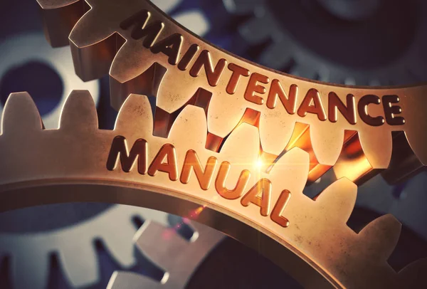 Maintenance Manual on the Golden Cogwheels. 3D Illustration. — Stock Photo, Image