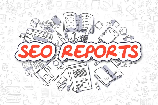 Rapports SEO - Cartoon Red Inscription. Concept d'entreprise . — Photo