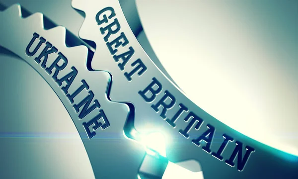 Great Britain Ukraine - Message on the Mechanism of Metallic Cog — Stock Photo, Image